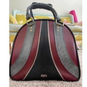 Vintage Bowling Bag Faux Leather Colorblock Red Black Grey